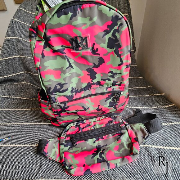 Badgley Mischka Pink Camo Backpack with Detachable Fanny Pack NWT
